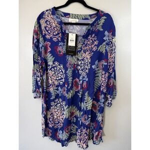 NWT‎ Loralette Royal Blue Floral Pintuck Tunic Size 20